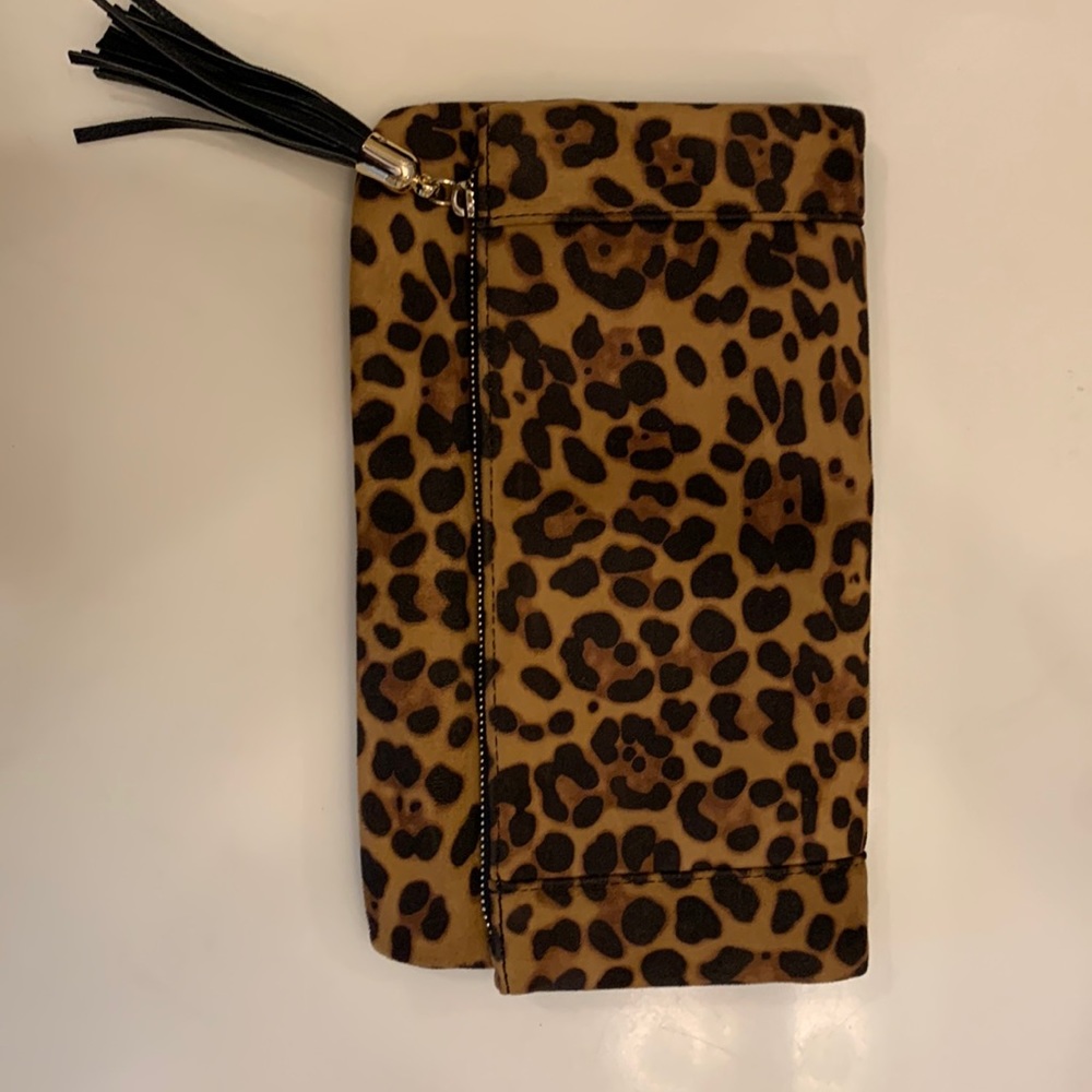 Leopard fold over clutch